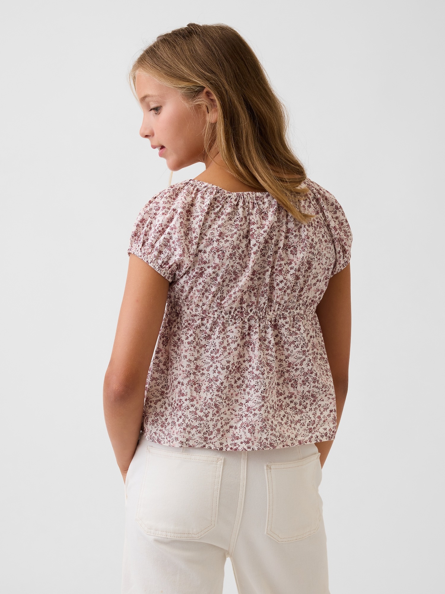Детский топ Gap Puff-Sleeve Top, цвет: Бордовый с принтом — фото 3