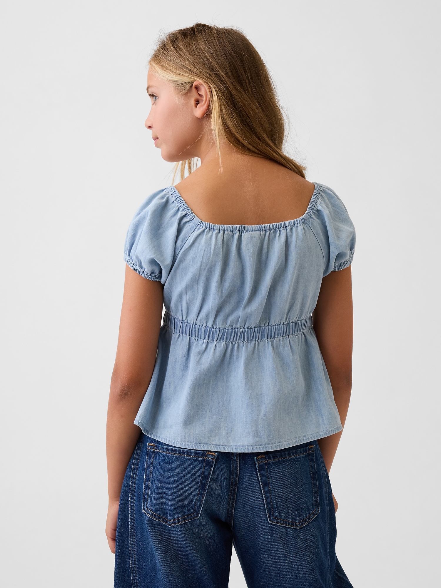 Kids Denim Puff-Sleeve Top
