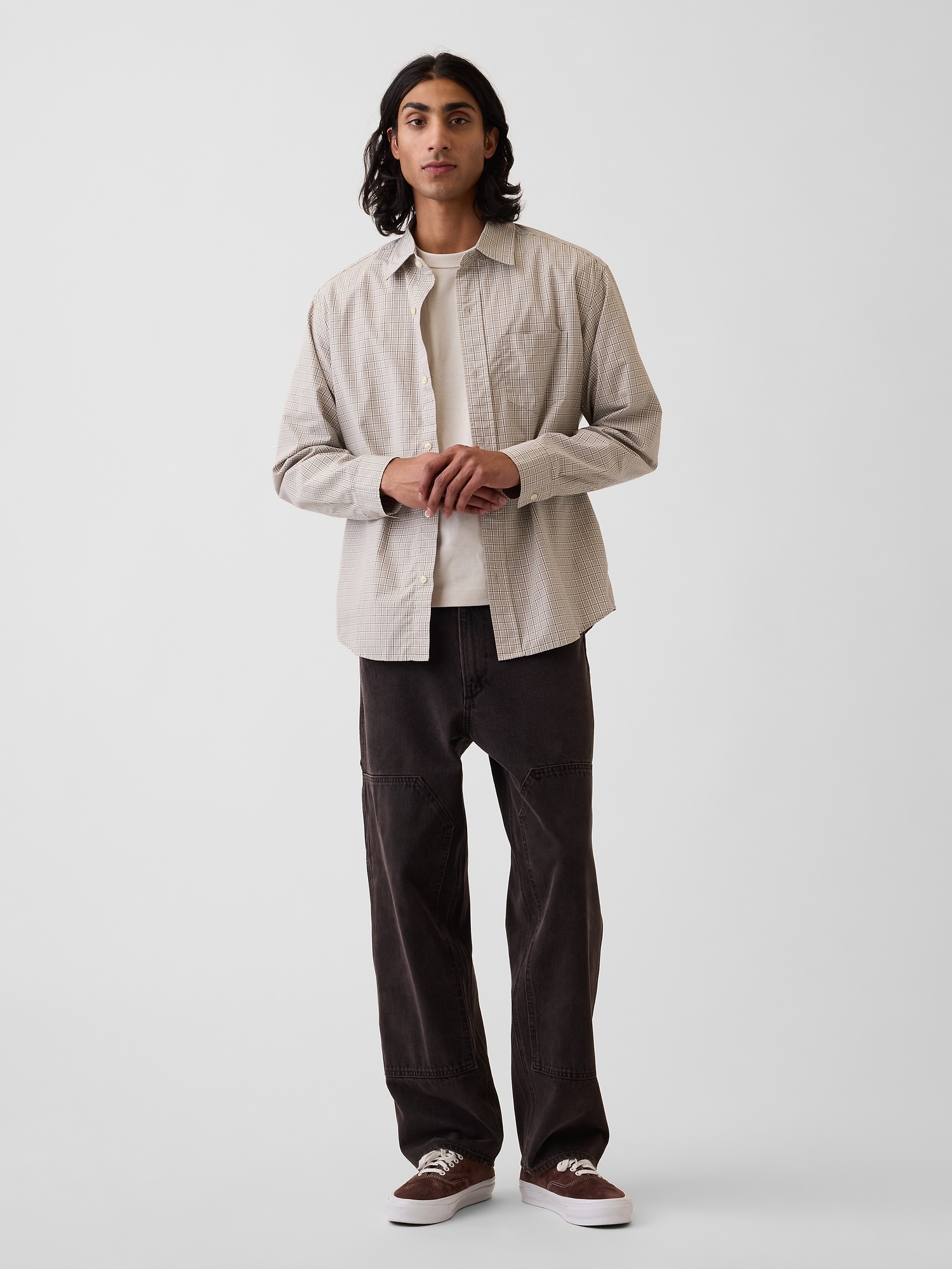 Мужская рубашка Gap Organic Cotton Poplin Relaxed, цвет: Бежевый — фото 2