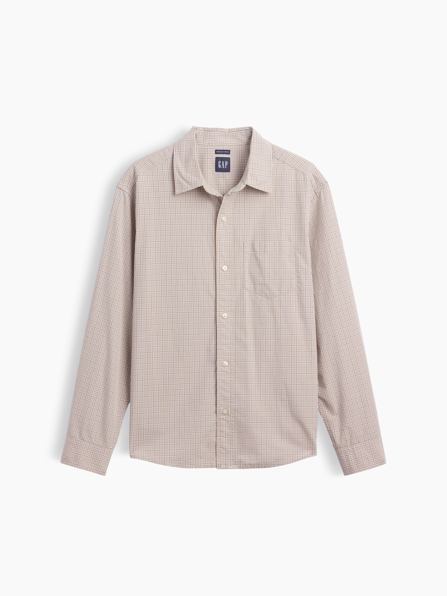 Мужская рубашка Gap Organic Cotton Poplin Relaxed, цвет: Бежевый — фото 5