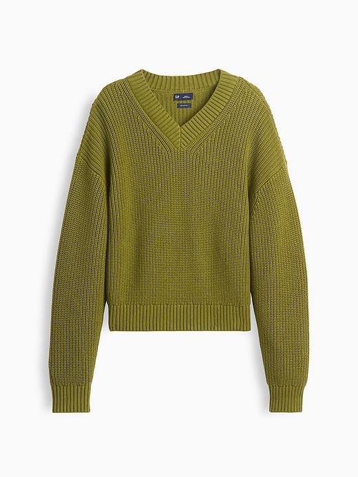 Image number 3 showing, 100% Cotton Oversized Shaker V-Neck Sweater
