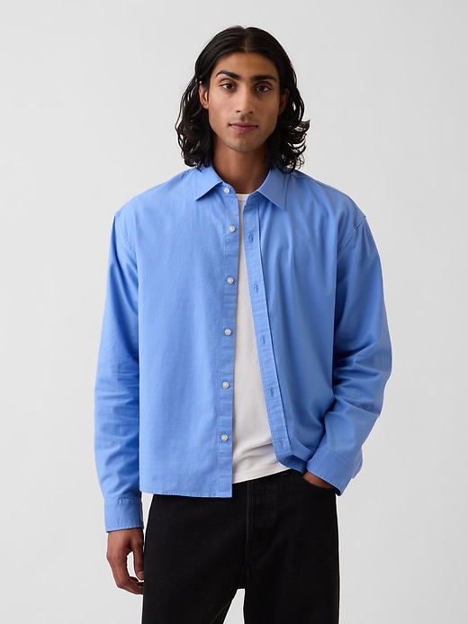 Image number 1 showing, Relaxed Crop Straight-Hem Oxford Shirt