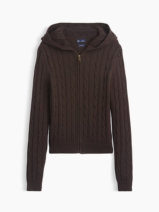 Image number 1 showing, 100% Cotton Cable-Knit Zip Cardigan
