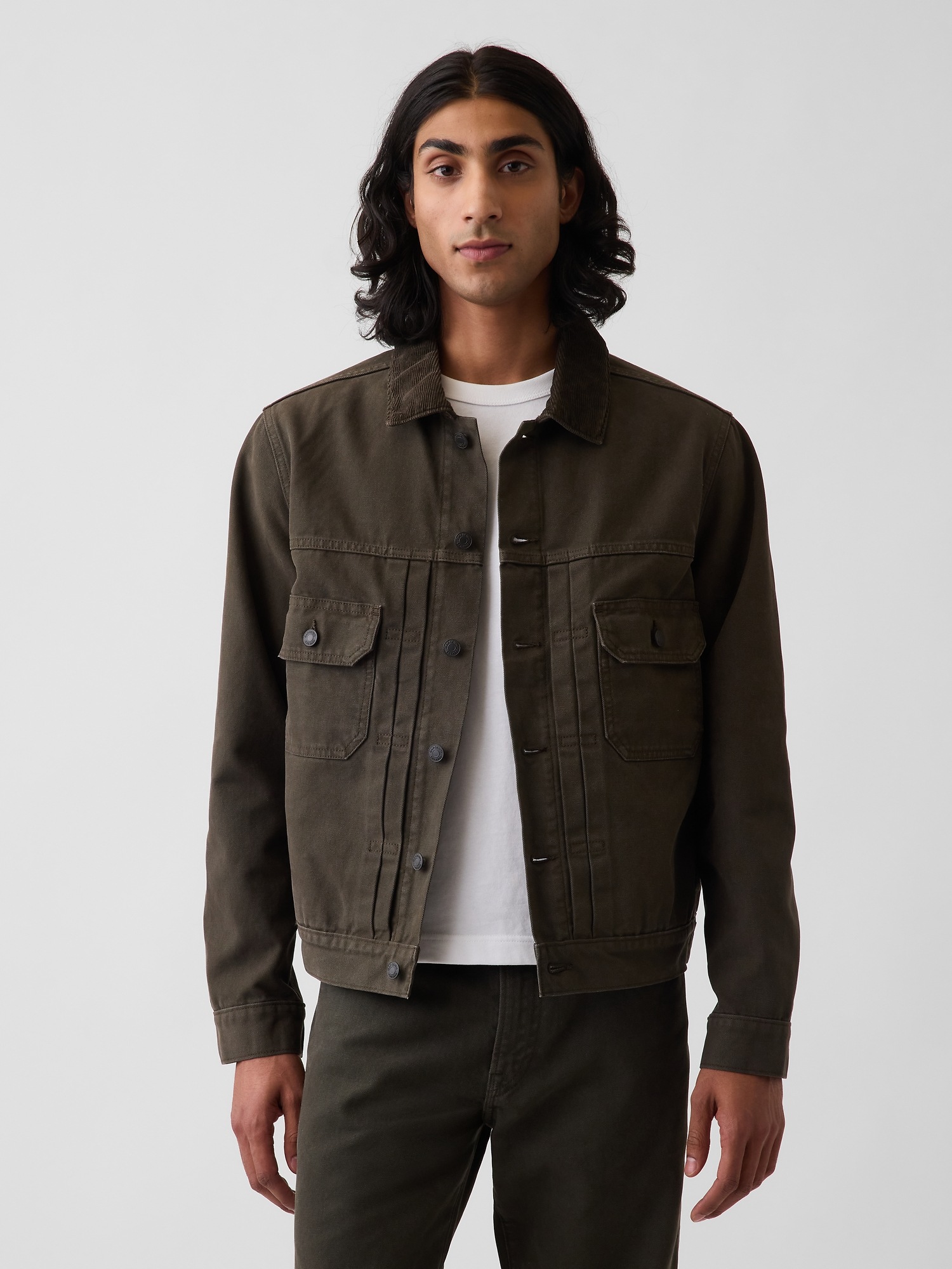 Мужская куртка Gap Canvas Denim Trucker, цвет: Тёмный угольный серый