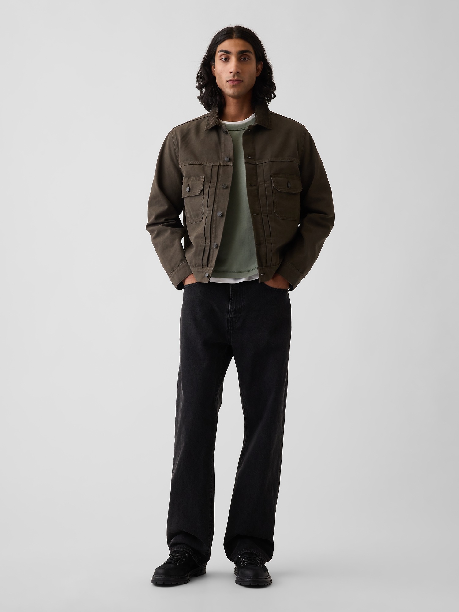 Мужская куртка Gap Canvas Denim Trucker, цвет: Тёмный угольный серый — фото 2