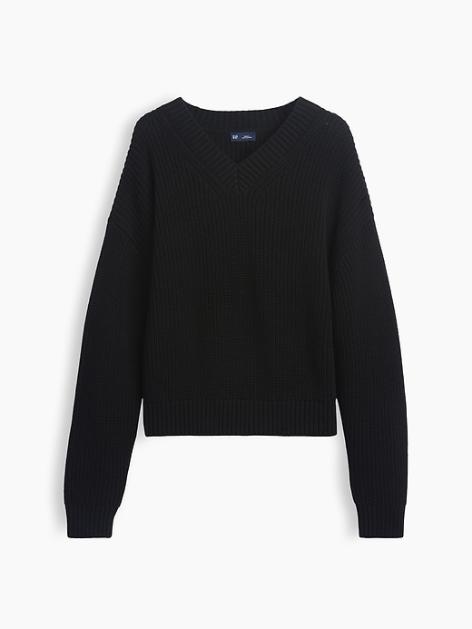 Image number 5 showing, 100% Cotton Oversized Shaker V-Neck Sweater