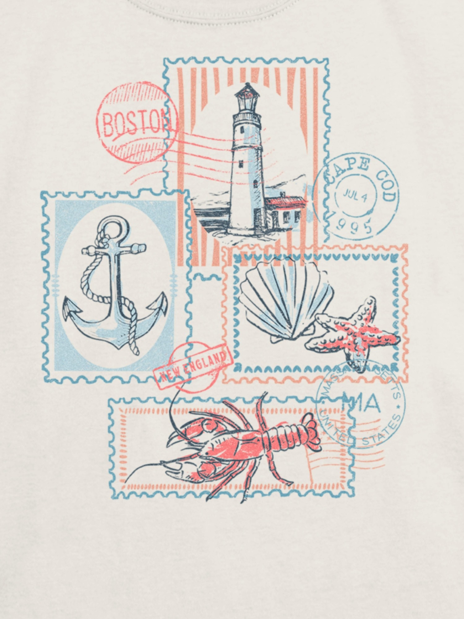 Детская футболка Gap Cape Cod Stamps Graphic, цвет: Молочный белый — фото 2
