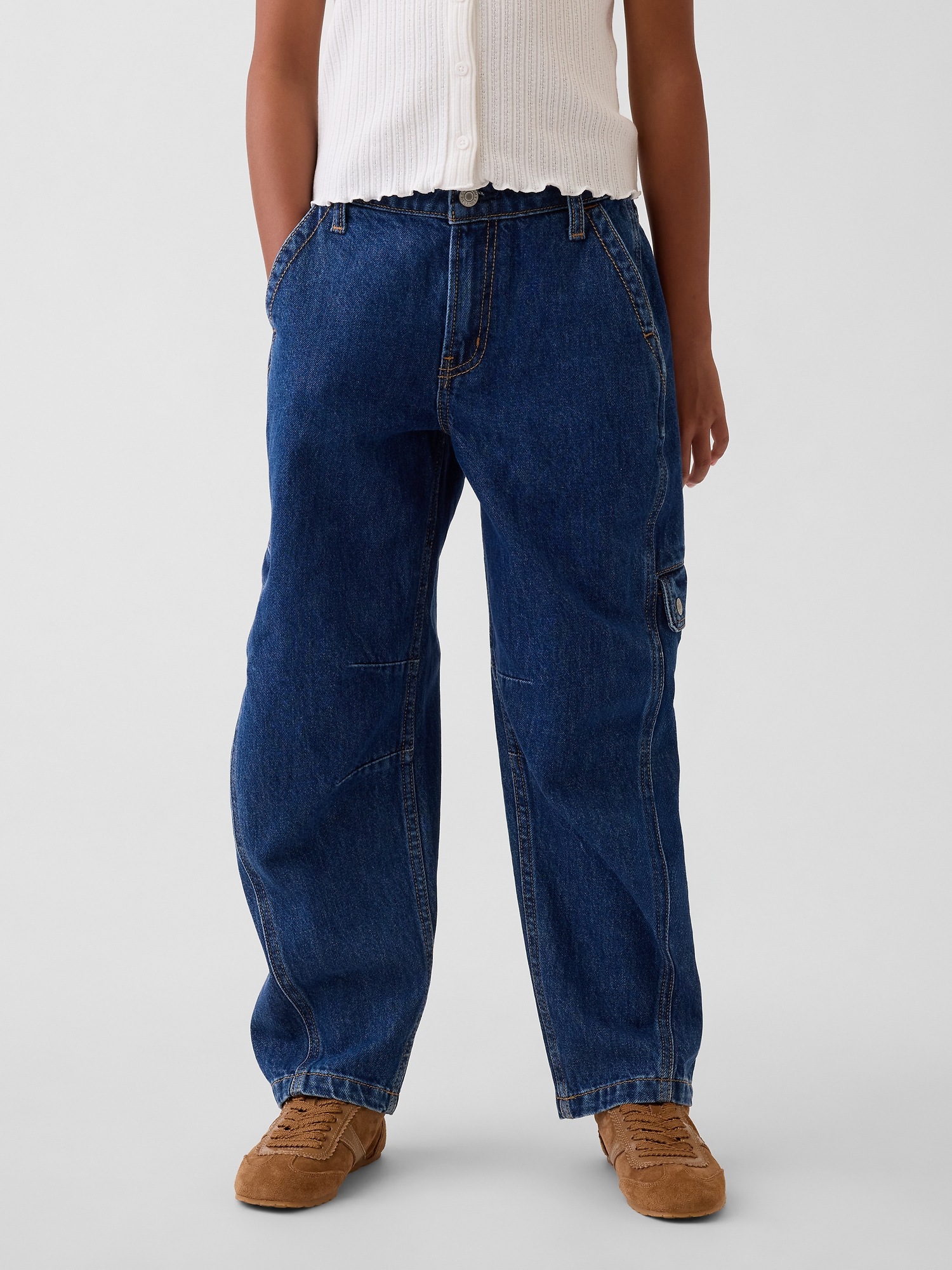 Детские джинсы Gap Kids High Rise Barrel Cargo Jeans — фото 2