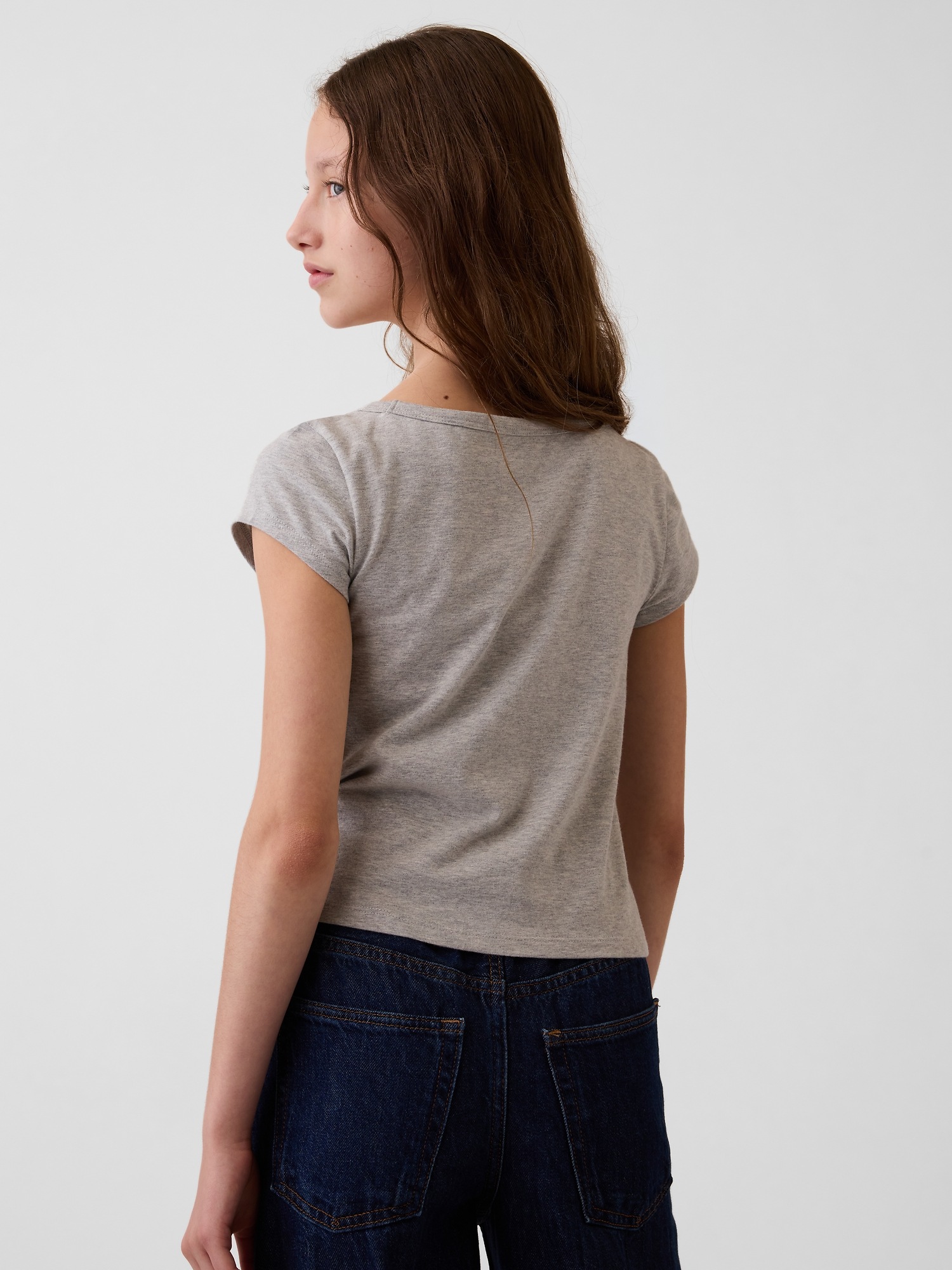 Детская футболка Gap CloseKnit Jersey Square-Neck, цвет: Серый — фото 3