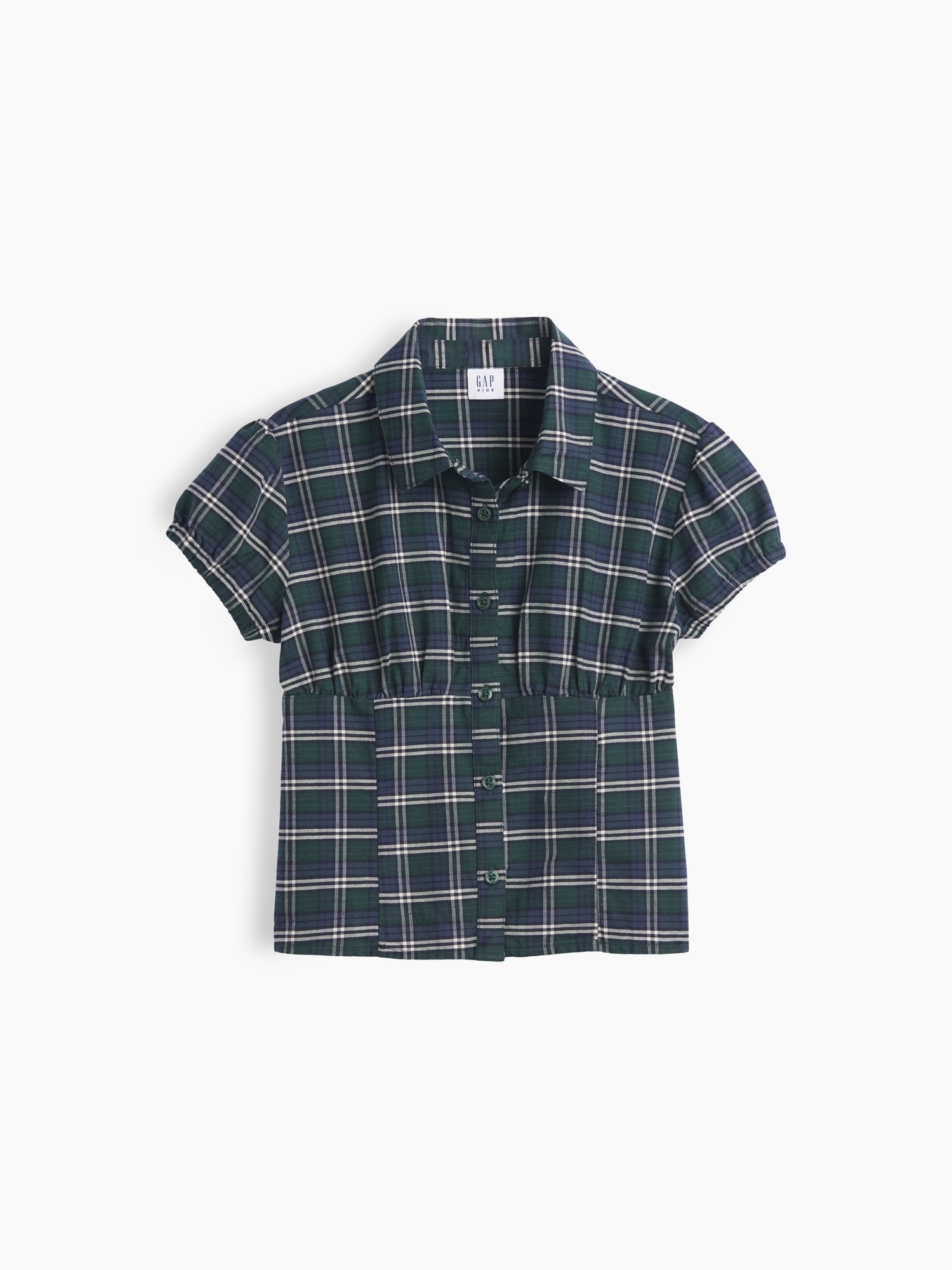 Детский топ Gap Fitted Button-Front Top, цвет: Зелёный синий клетчатый — фото 2