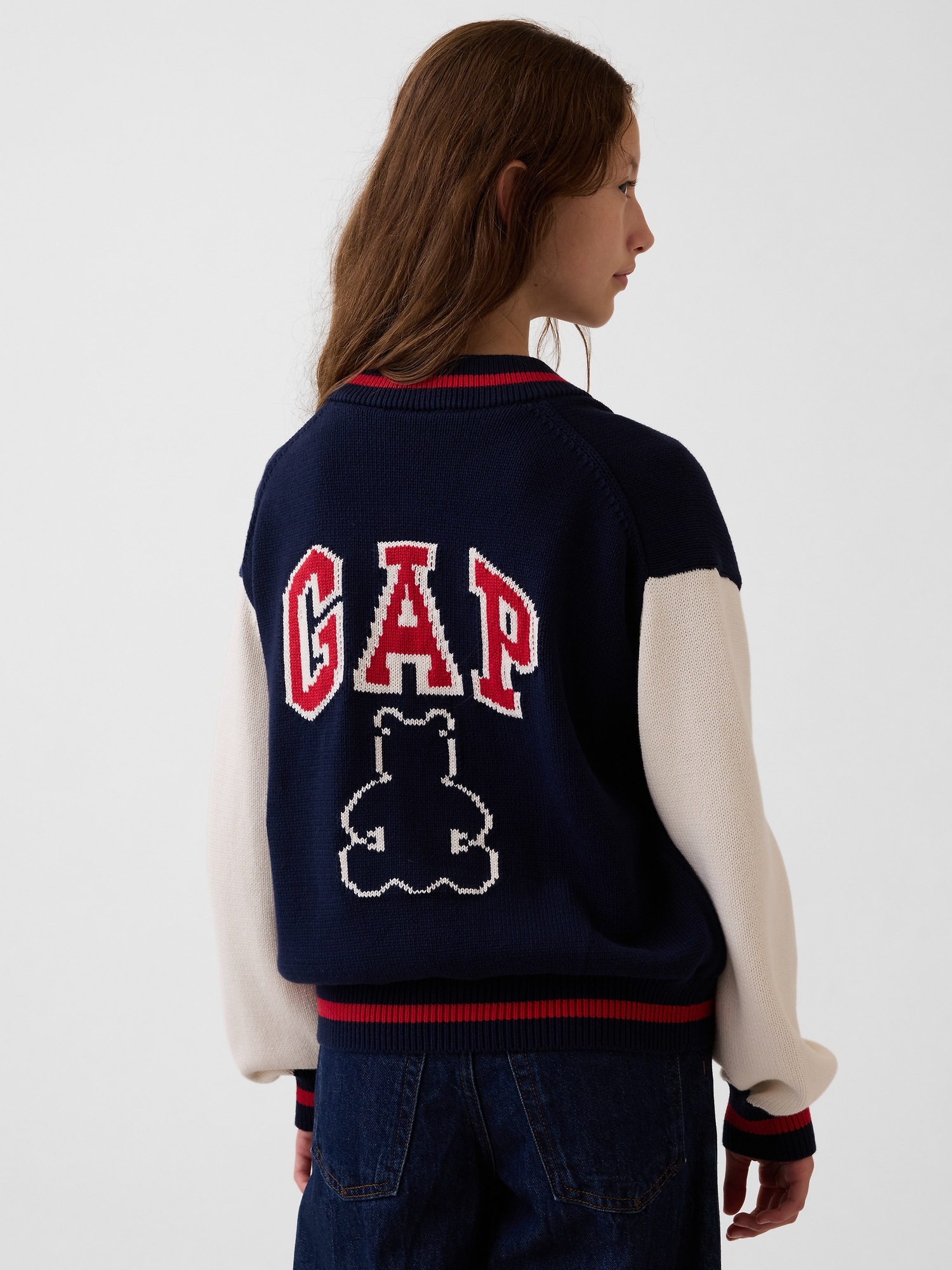 Детская куртка Gap 100% Cotton Relaxed Varsity Sweater Jacket, цвет: Синий — фото 3