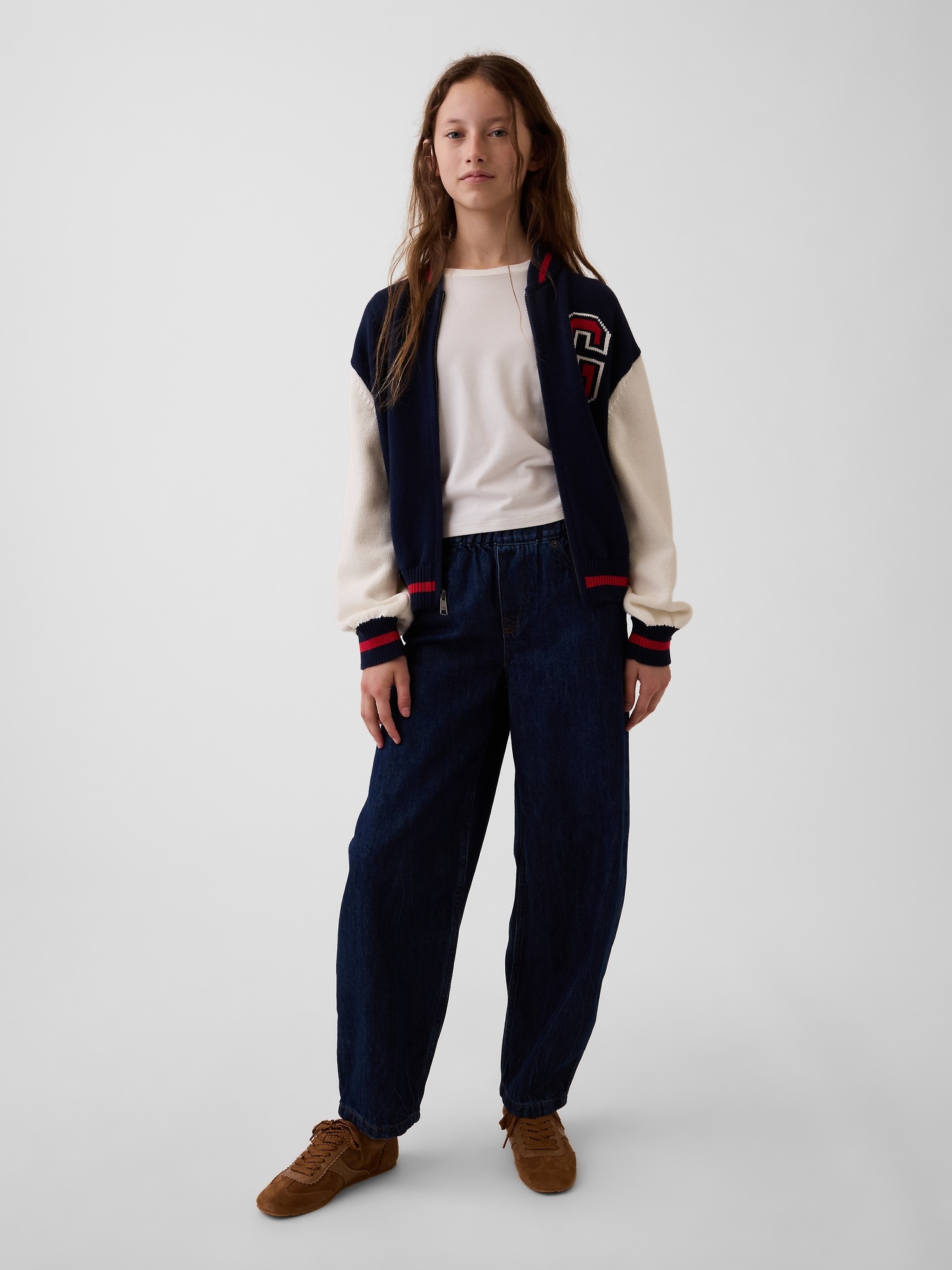 Детская куртка Gap 100% Cotton Relaxed Varsity Sweater Jacket, цвет: Синий — фото 4