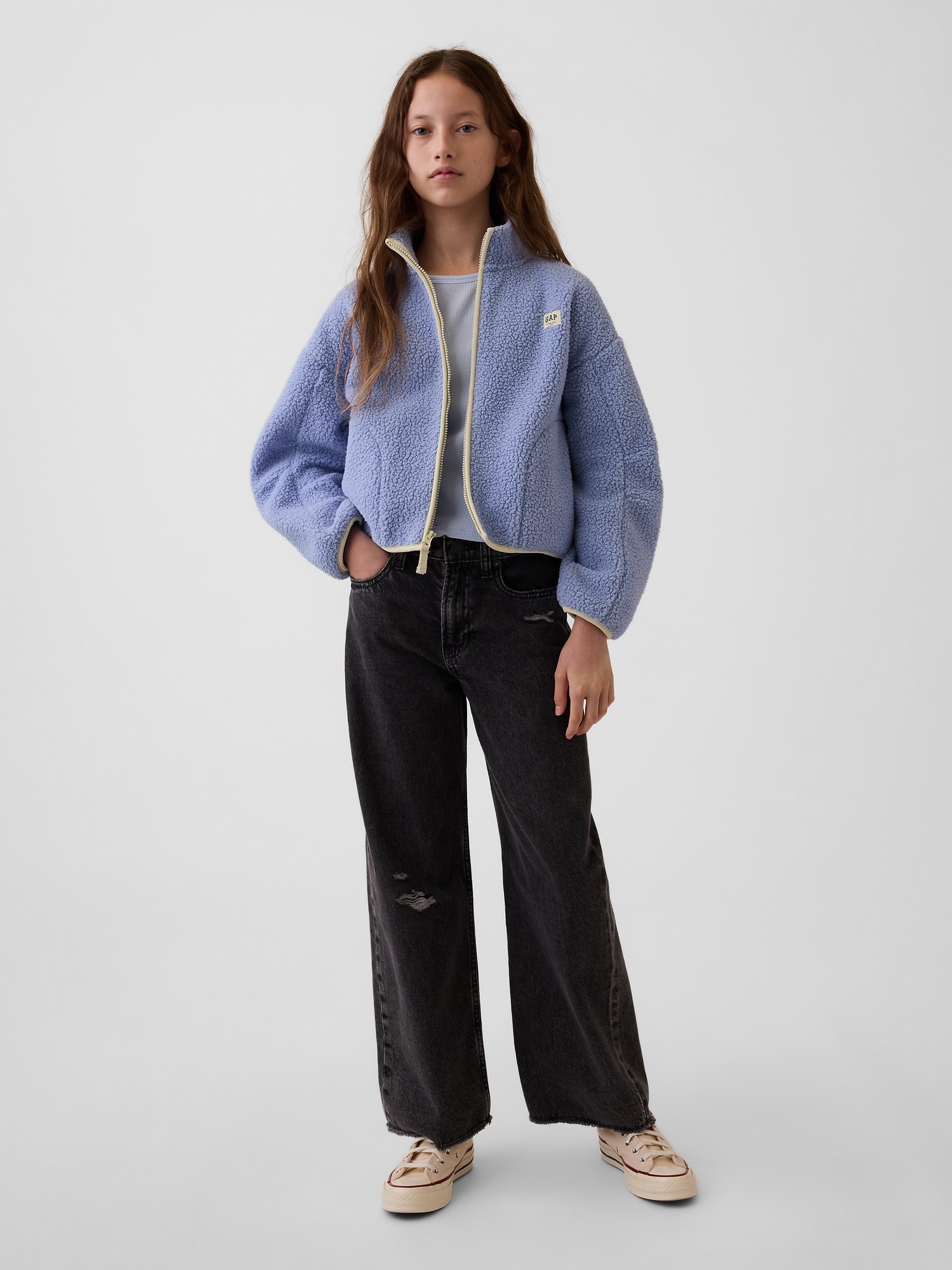 Детская куртка Gap из шерпы свободного кроя на молнии, цвет: Синий — фото 4