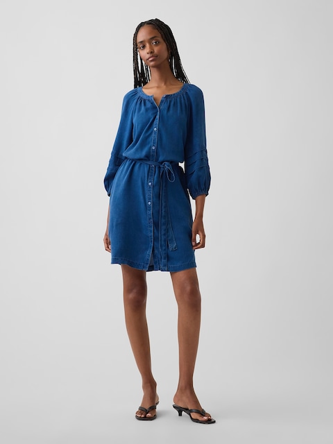 Denim Tie-Waist Mini Shirtdress