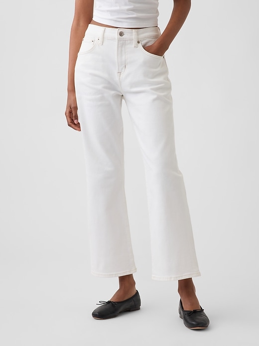 Image number 2 showing, Mid Rise Relaxed Flare Crop Jeans
