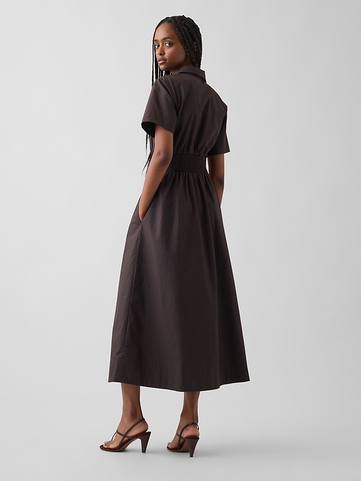 Image number 2 showing, Poplin Smocked-Waist Maxi Shirtdress