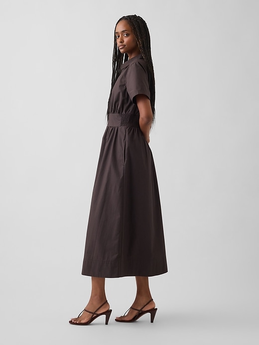Image number 3 showing, Poplin Smocked-Waist Maxi Shirtdress