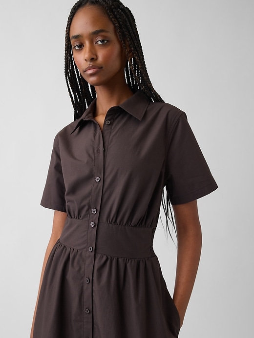 Image number 4 showing, Poplin Smocked-Waist Maxi Shirtdress