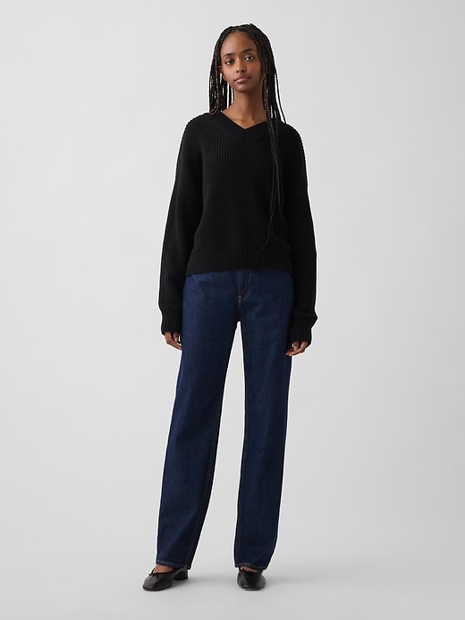 Image number 2 showing, 100% Cotton Oversized Shaker V-Neck Sweater