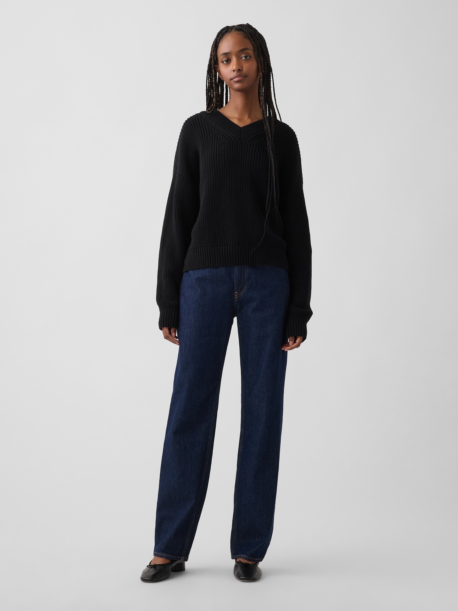 Женский свитер Gap 100% Cotton Oversized Shaker, цвет: Чёрный — фото 2