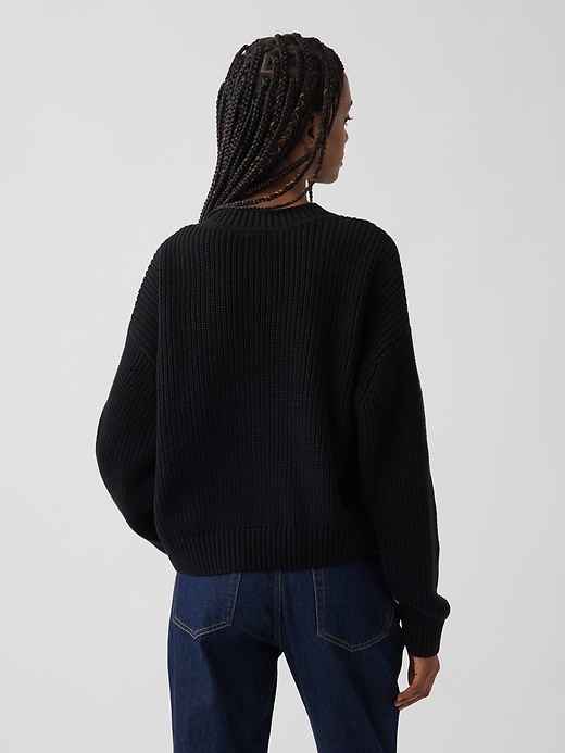 Image number 3 showing, 100% Cotton Oversized Shaker V-Neck Sweater