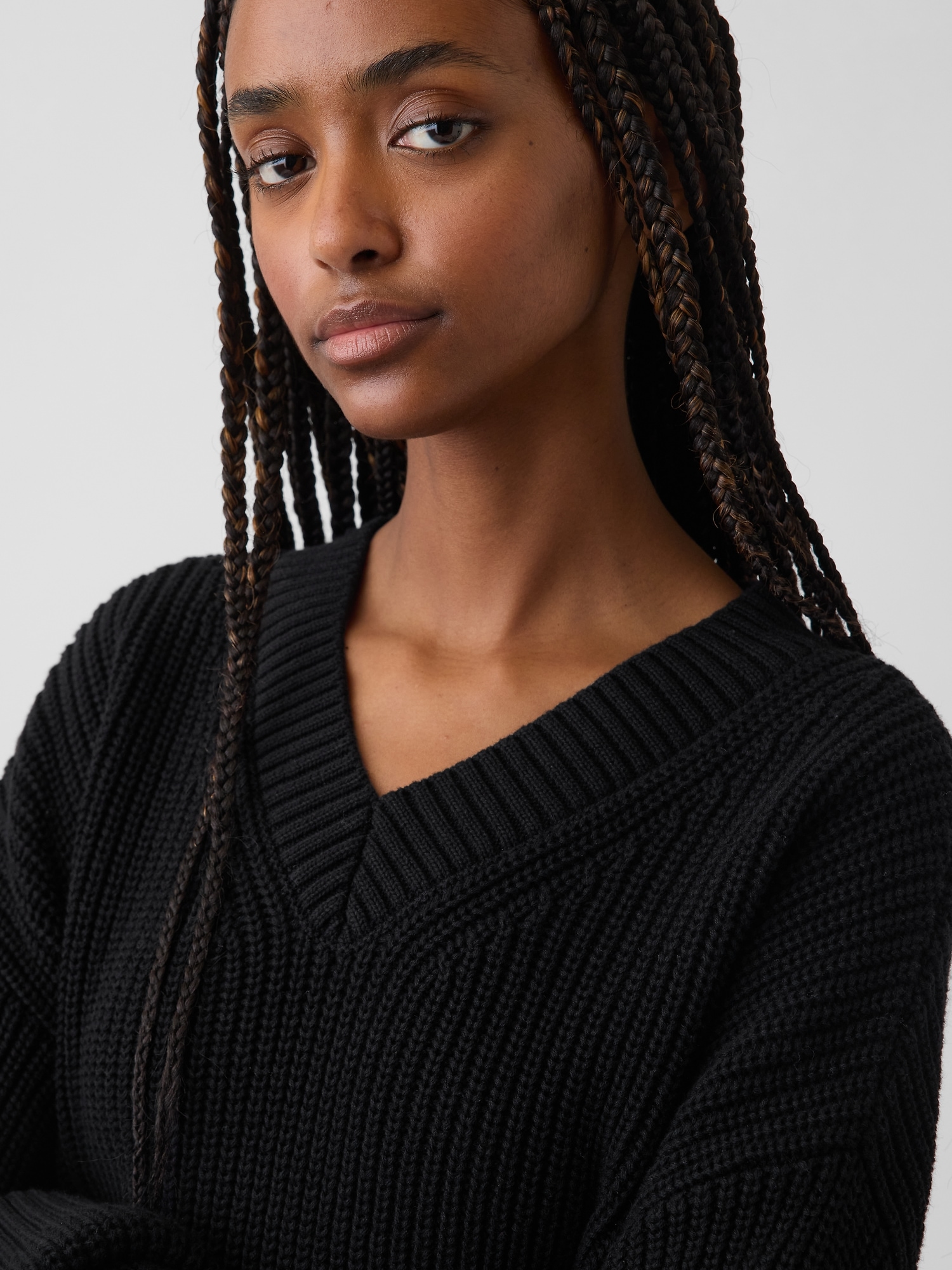 Женский свитер Gap 100% Cotton Oversized Shaker, цвет: Чёрный — фото 4