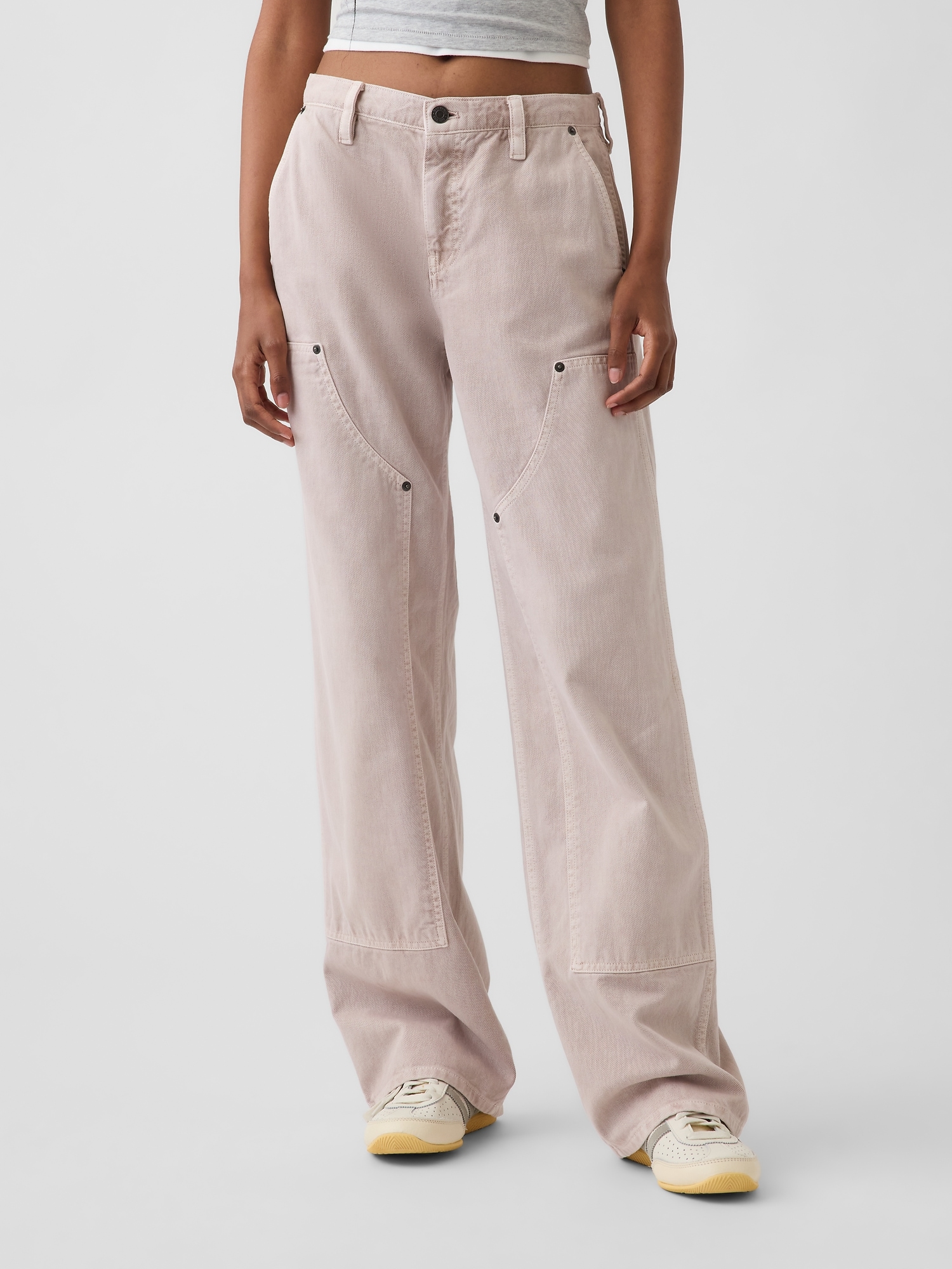 Женские брюки Gap Low Rise '90s Loose Double-Knee Carpenter, цвет: Бежевый — фото 2