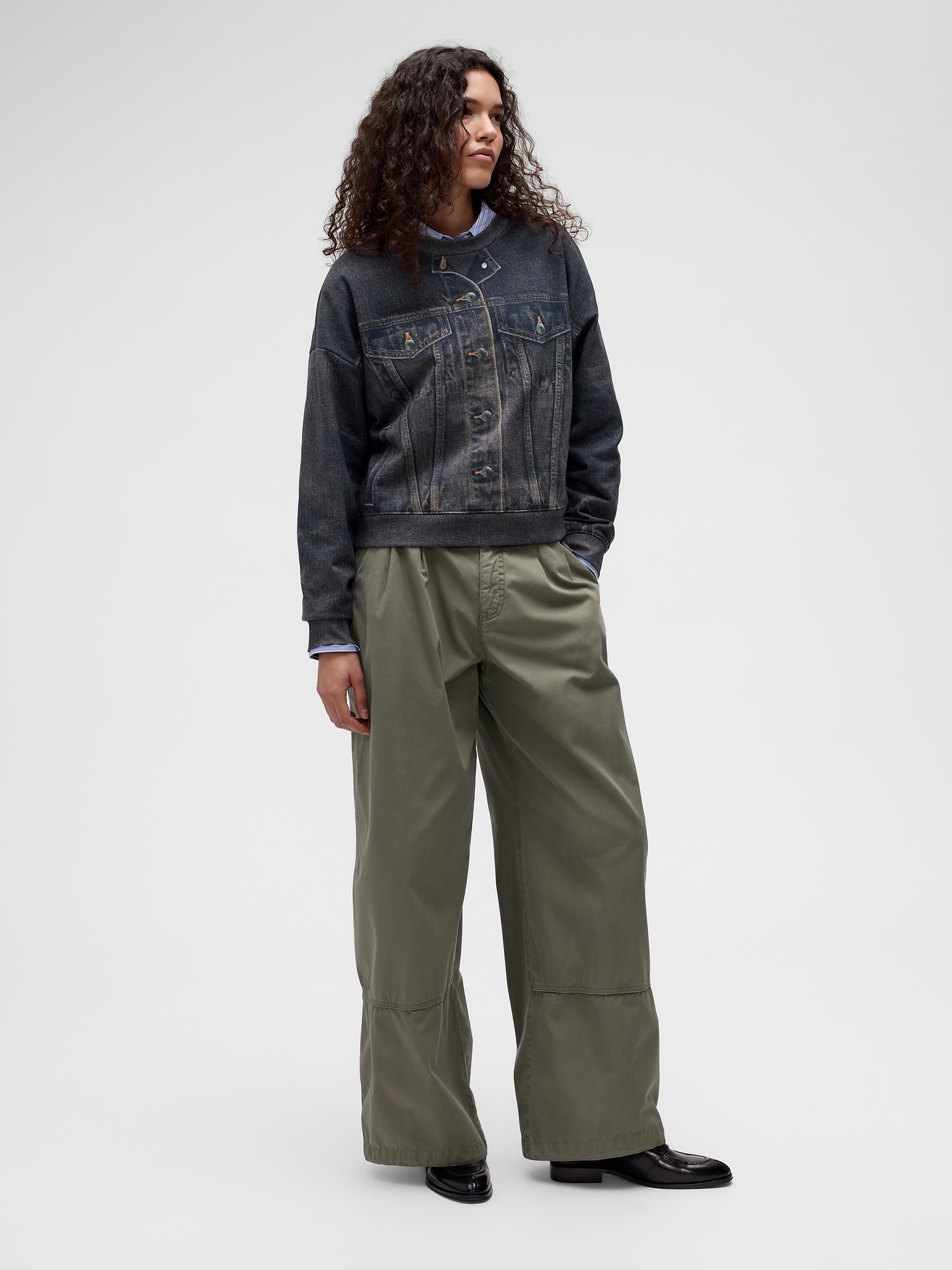 Женский свитшот Gap GapStudio Printed Denim Sweatshirt, цвет: Тёмный джинсовый — фото 3