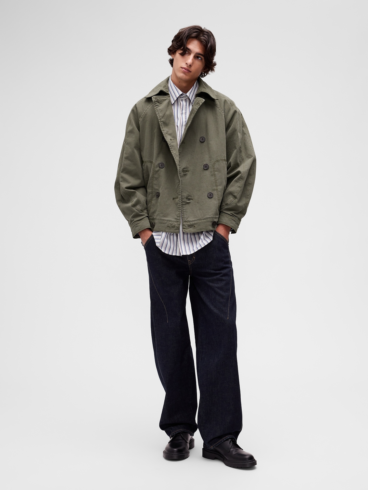 Женская рубашка Gap GapStudio Poplin Big, цвет: Тёмно-синий полосатый — фото 3