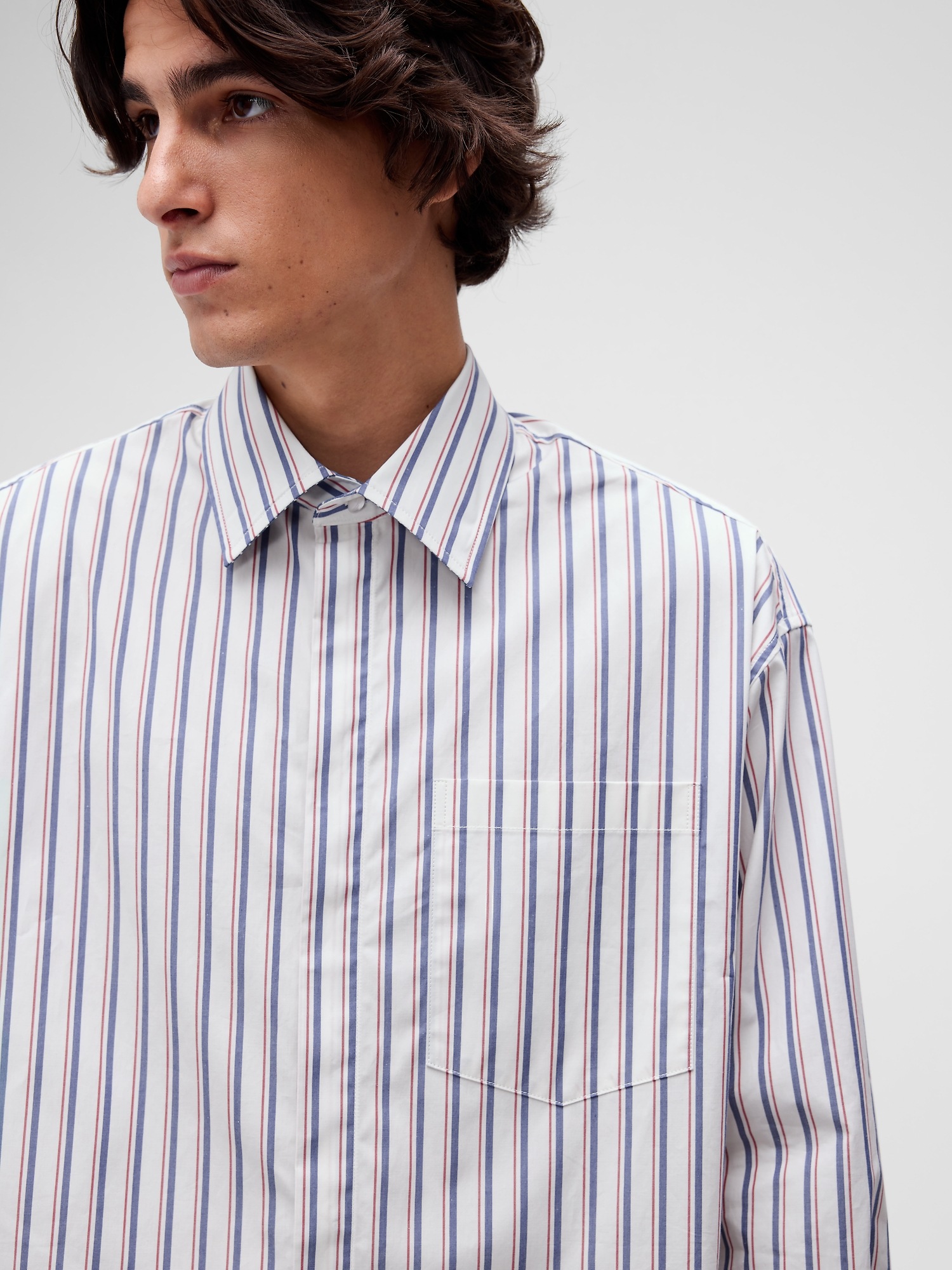 Женская рубашка Gap GapStudio Poplin Big, цвет: Тёмно-синий полосатый — фото 5