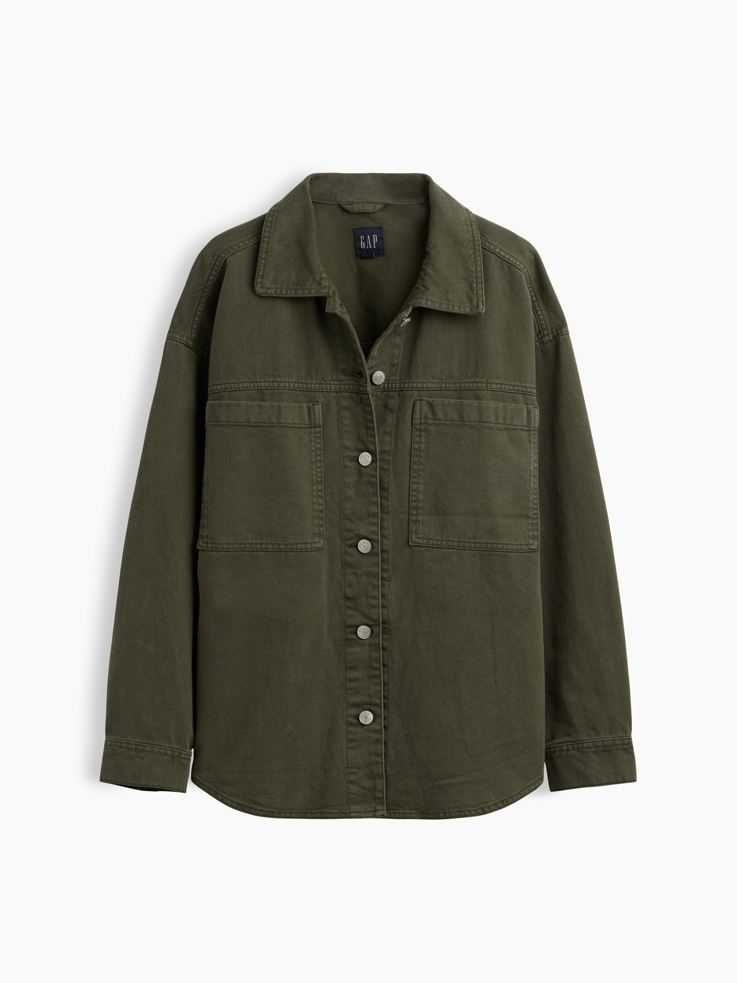 Женская куртка Gap Denim Oversized Shirt Jacket, цвет: Чёрный мох зелёный — фото 5