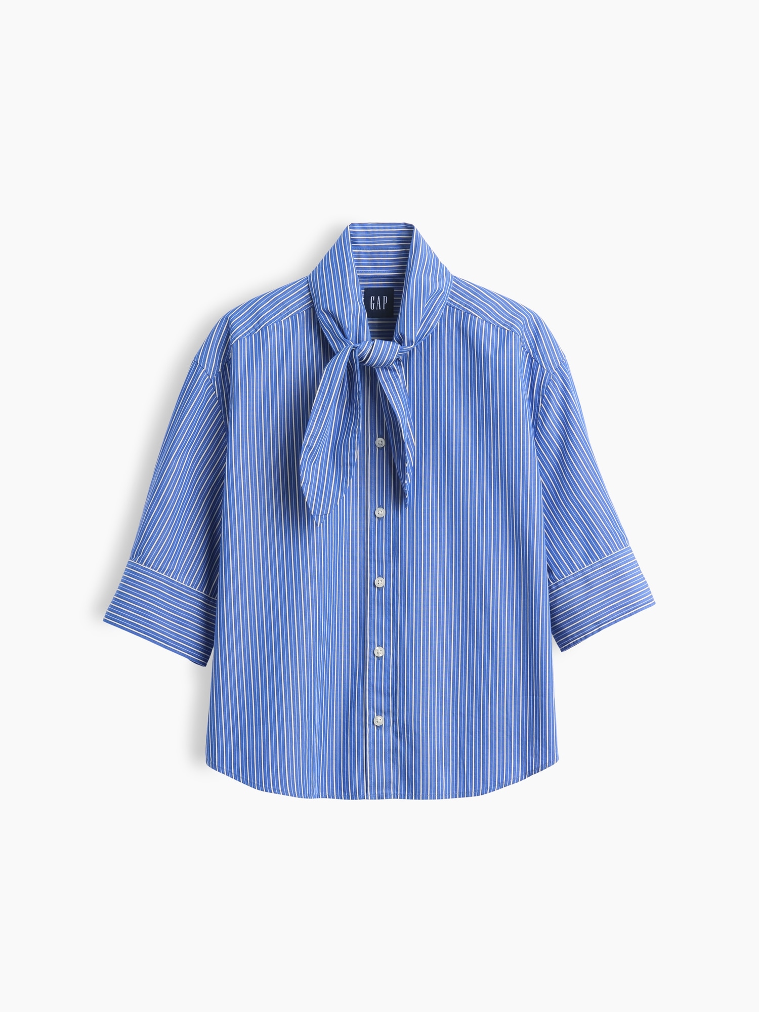 Organic Cotton Poplin Tie-Neck Shirt
