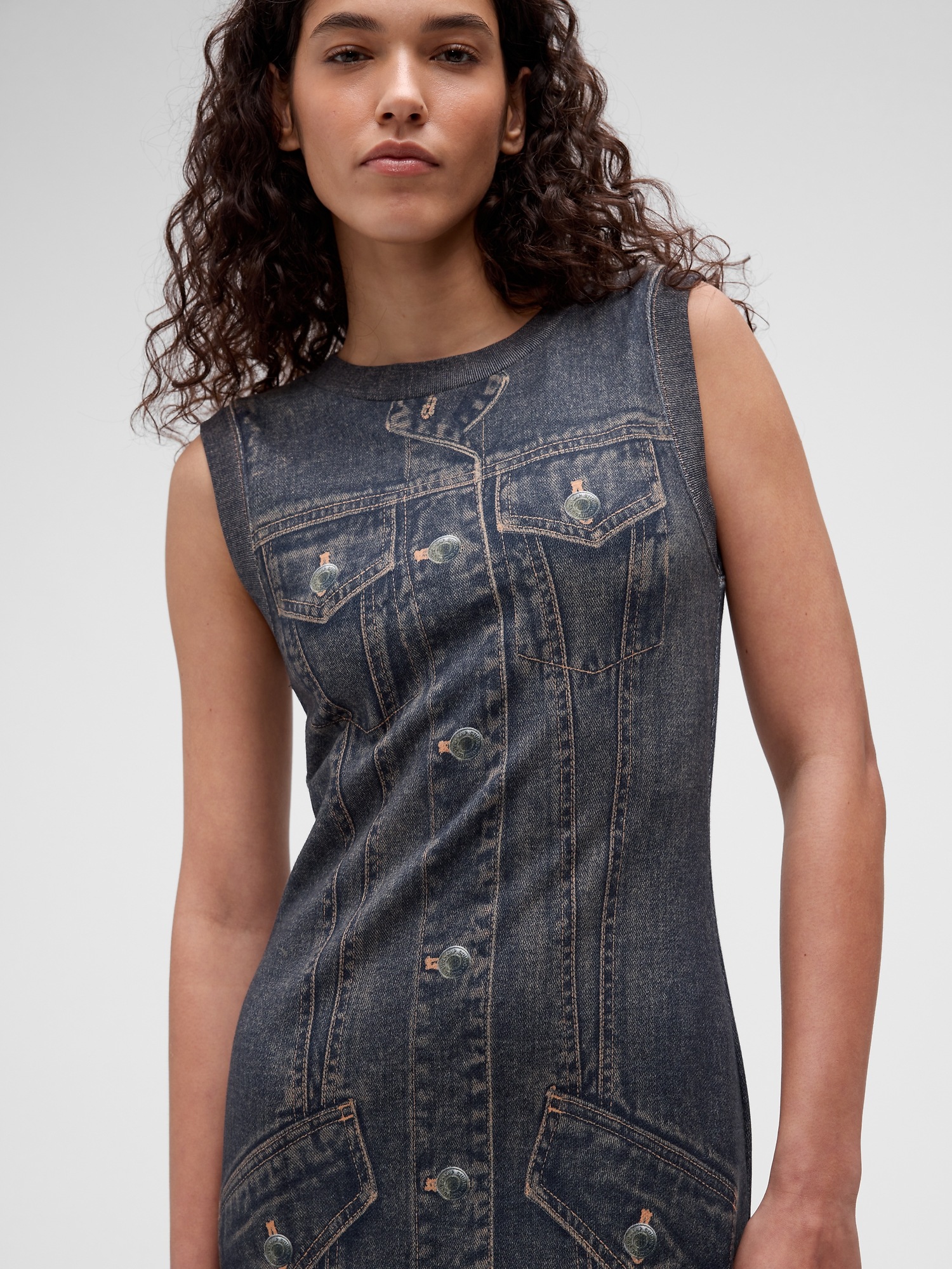 Женские платья Gap GapStudio Printed Denim Terry Dress — фото 3