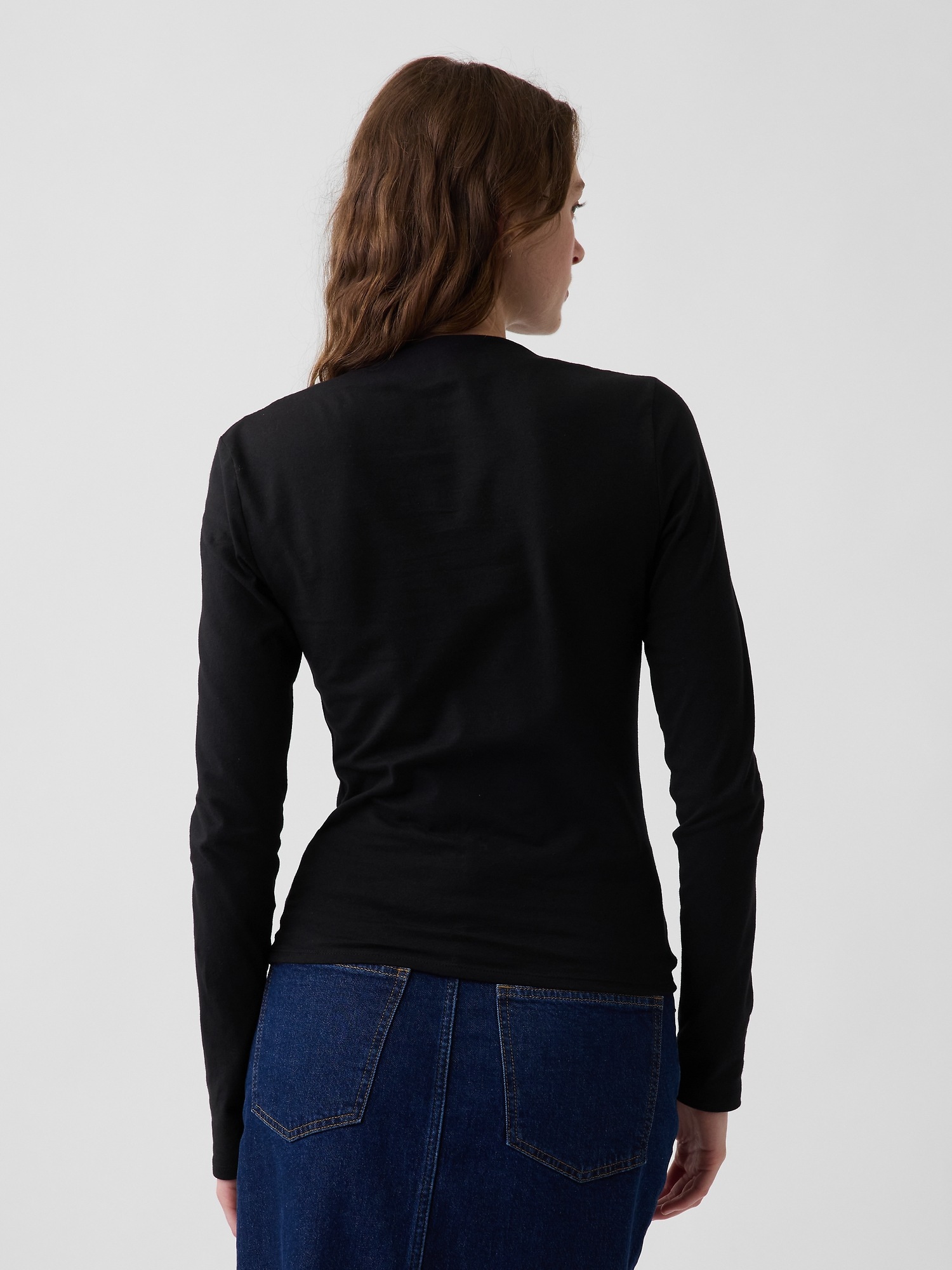 Женская футболка Gap CloseKnit Jersey Funnel-Neck Ruched, цвет: Чёрный — фото 3