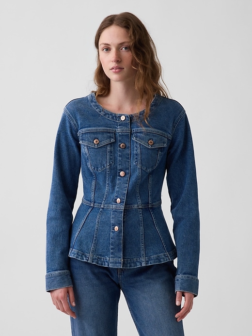 Image number 1 showing, Denim Fitted Peplum Jacket