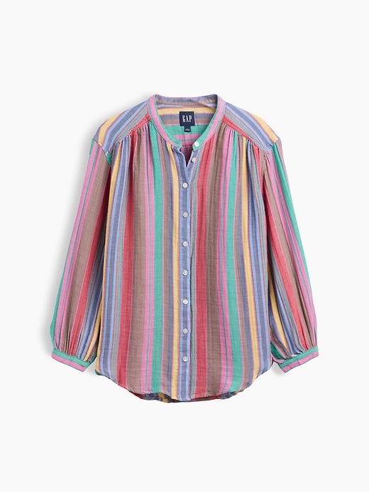 Image number 1 showing, Cotton Gauze Oversized Collarless Shirt