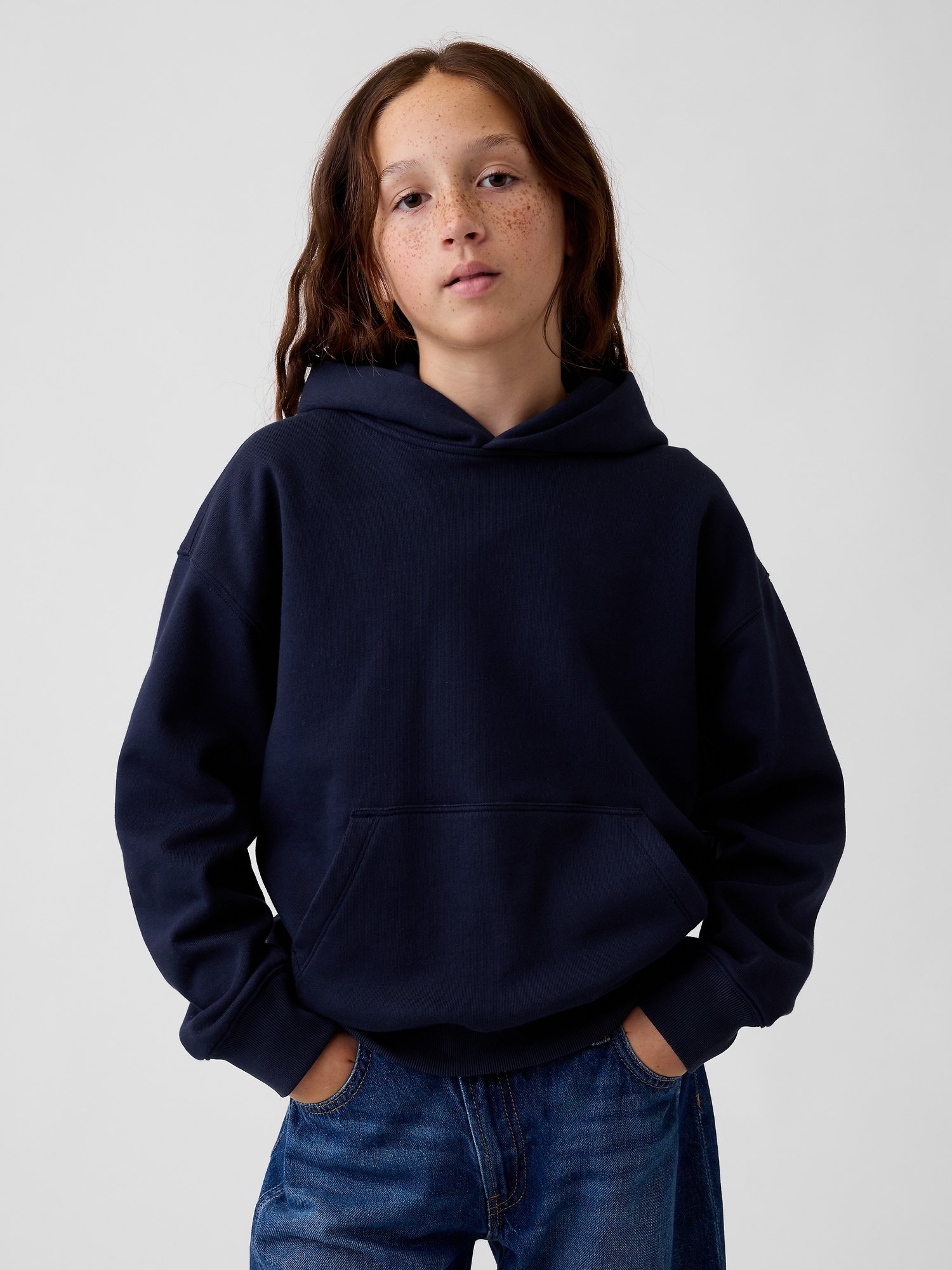 Детское худи Gap Heavyweight Relaxed, цвет: Синий — фото 2