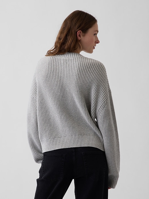 Image number 3 showing, 100% Cotton Oversized Shaker V-Neck Sweater