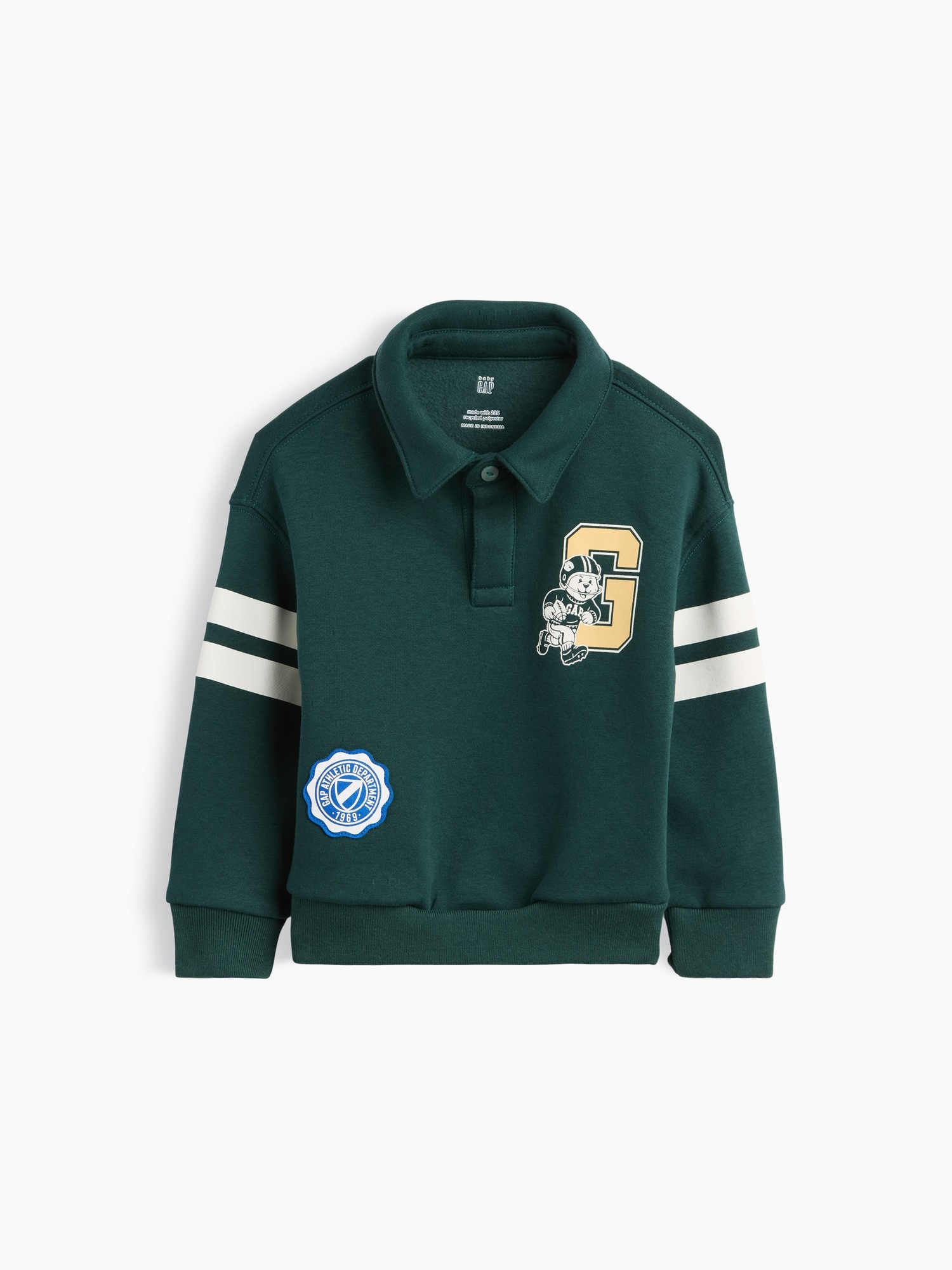 Свитшот Gap VintageSoft Varsity Logo Polo Sweatshirt для малышей, цвет: Зелёный — фото 2