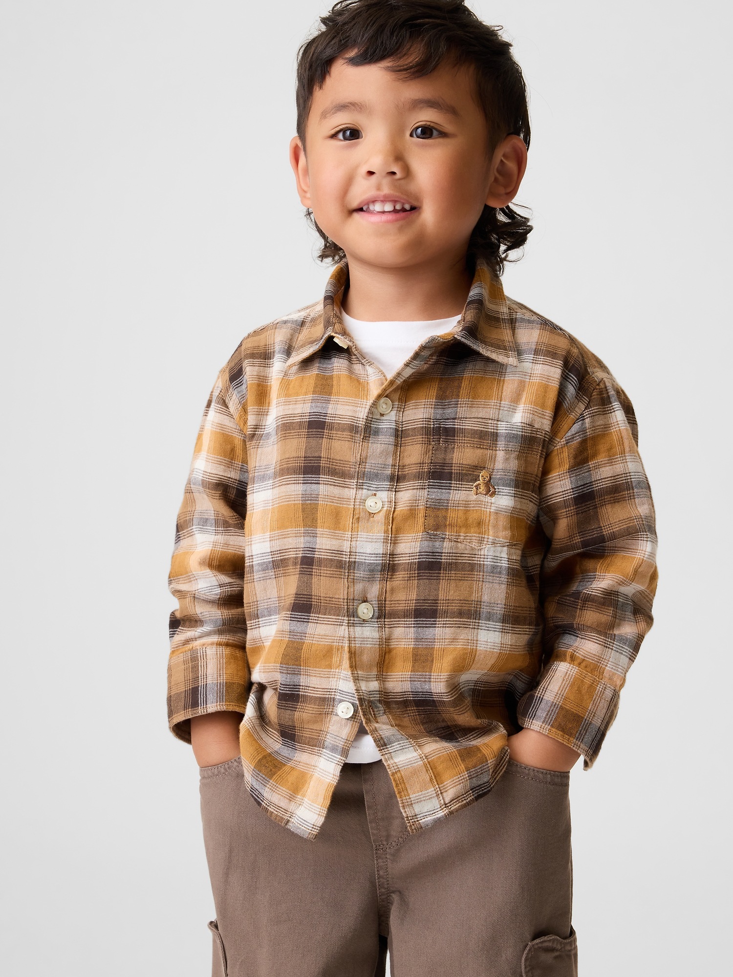 Рубашка Gap Double-Weave Plaid Shirt для малышей, цвет: Kola Nut
