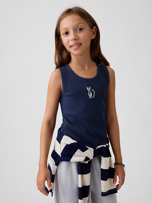 Image number 1 showing, Kids Rib Embroidered Graphic Tank Top