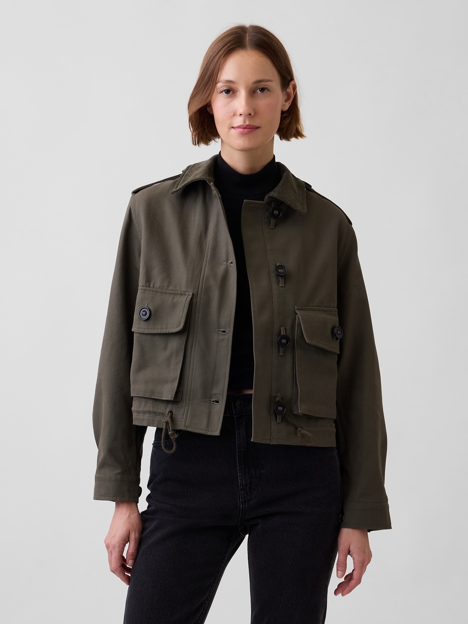 Женская куртка Gap Corduroy-Collar Relaxed Denim Jacket, цвет: Зелёный