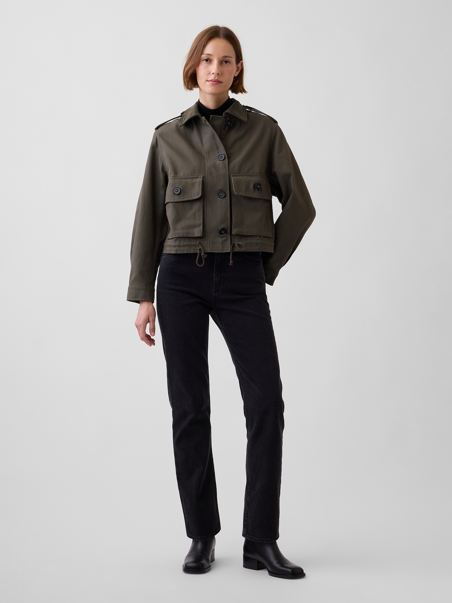 Женская куртка Gap Corduroy-Collar Relaxed Denim Jacket, цвет: Зелёный — фото 2