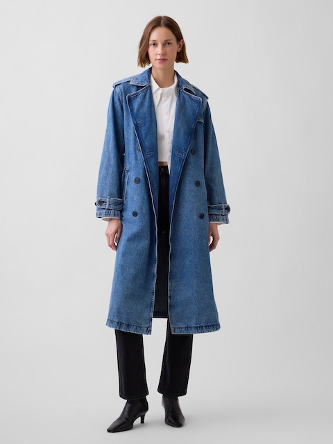 Longline Icon Denim Trench Jacket