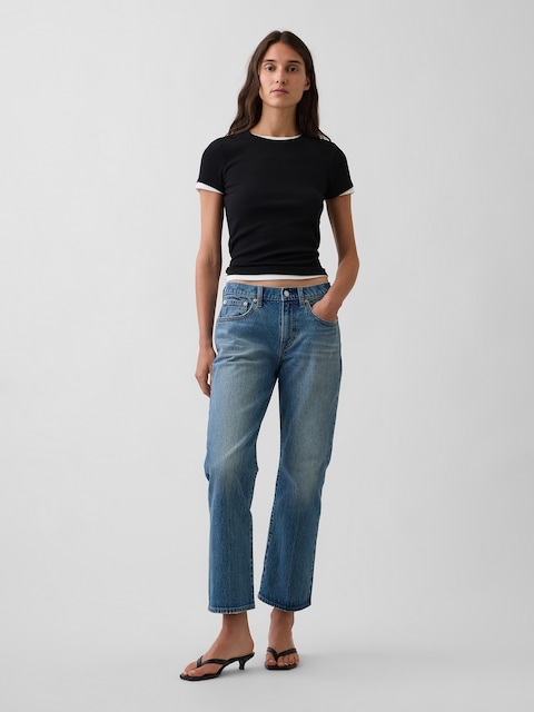 Mid Rise Flare Crop Jeans