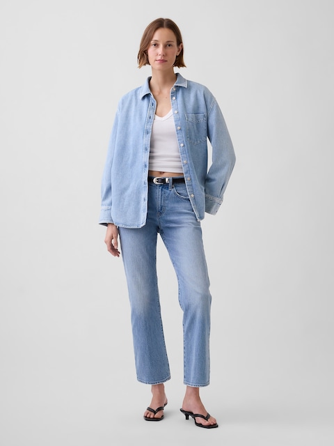 Mid Rise Flare Crop Jeans
