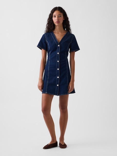 Denim V-Neck Mini Dress