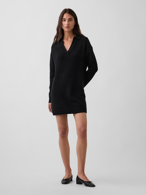 CashSoft Oversized Polo Mini Sweater Dress