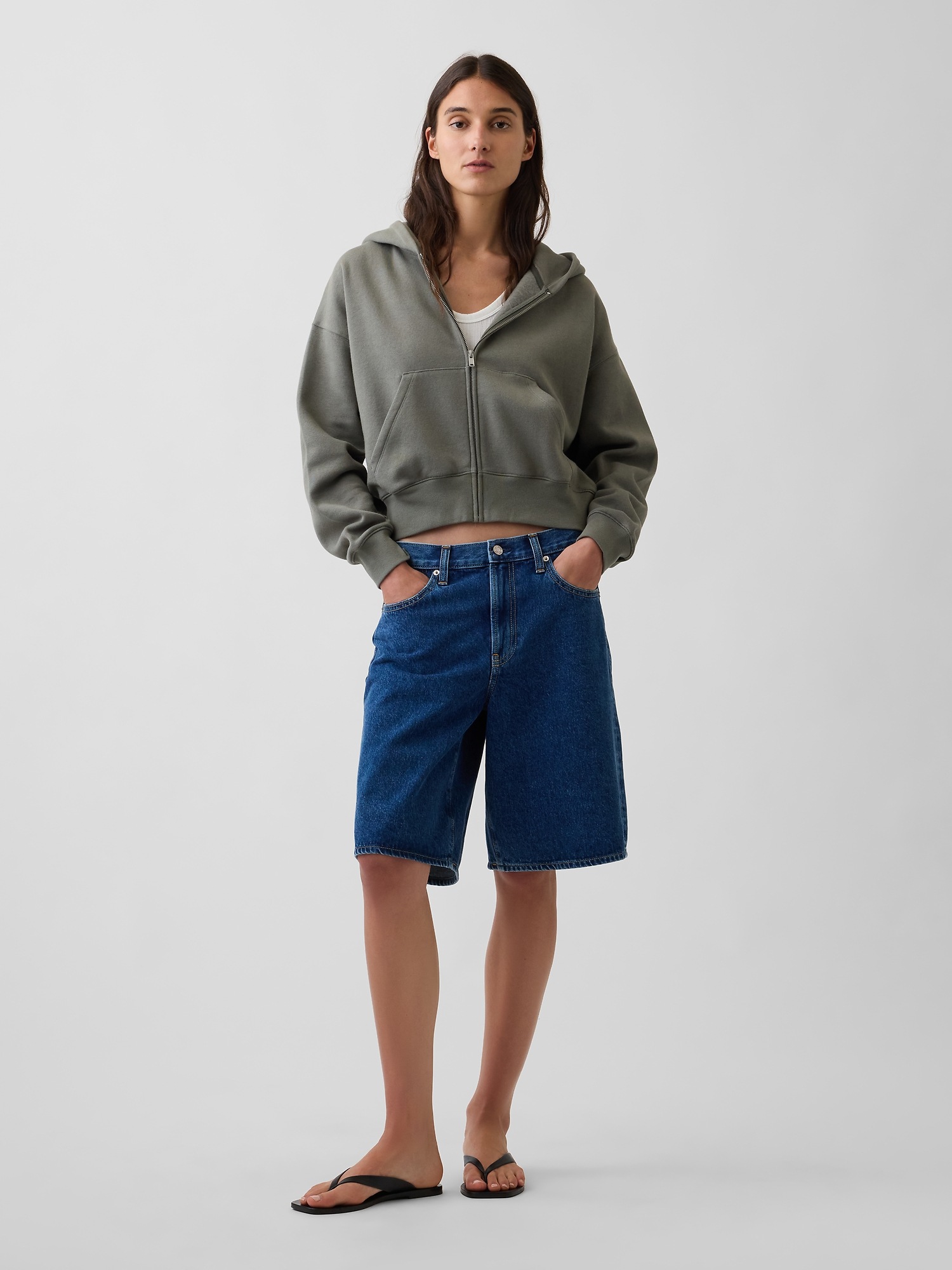 Женское худи Gap VintageSoft Wedge Zip, цвет: Серый — фото 2
