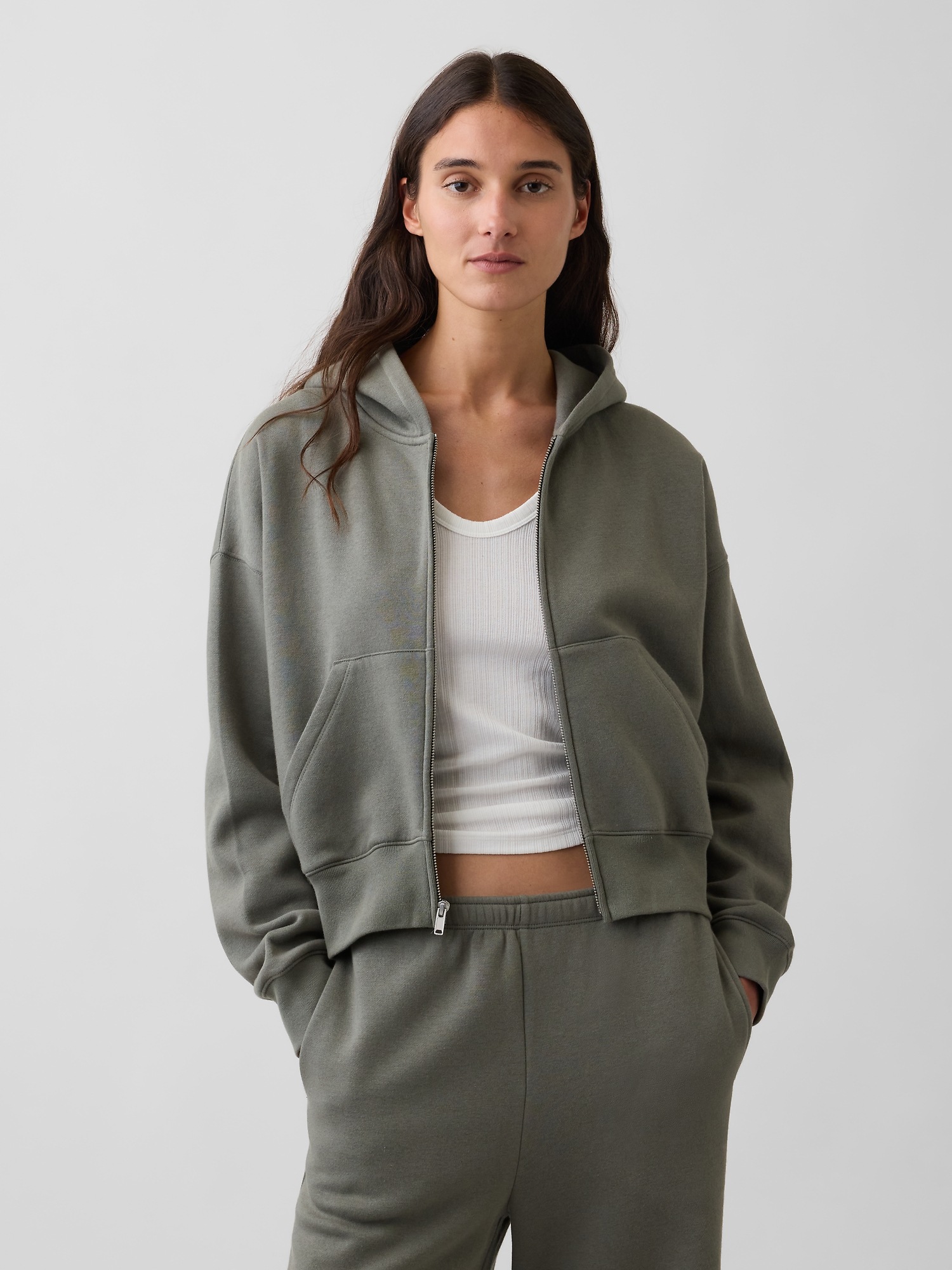 Женское худи Gap VintageSoft Wedge Zip, цвет: Серый — фото 6